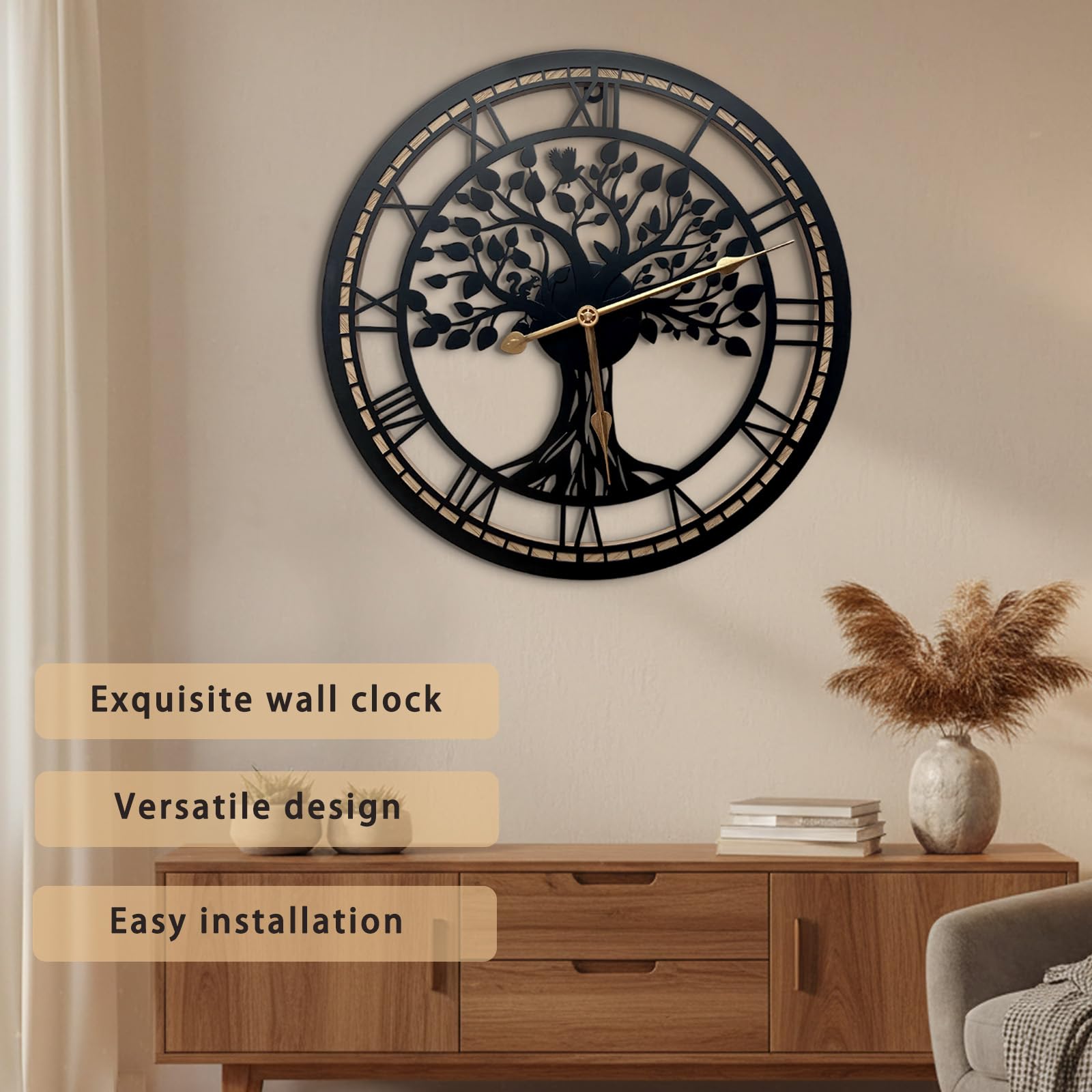 Whdifsag Horloge Murale Tree Of Life,horloges Pour Salon,Horloge De Cuisine Silencieuse Et Sans Tic-tac,adaptée à La Décoration Murale,à La Décoration Du Salon Et à La Décoration De La Cuisine(40CM