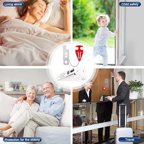 Miniatura 7 de Alarma de tope de puerta mejorada con cerradura de puerta portátil, alarma de sirena de seguridad de 120 dB para viajes, hotel, hogar, apartamento,