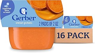Gerber Stage 1 Baby Food, Sweet Potato Puree Tub, No Artificial Colors or Flavors, Baby Puree, 16-Pack