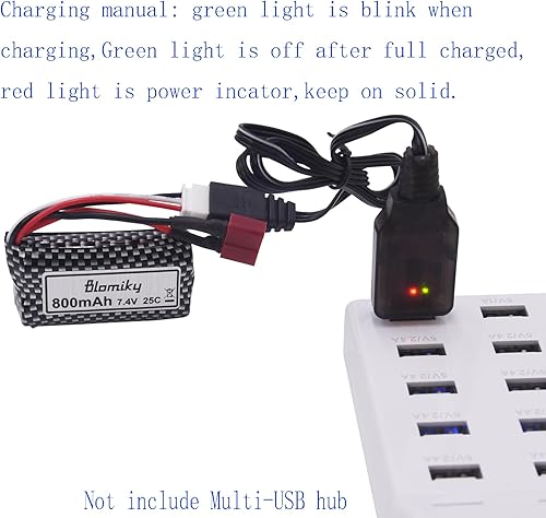 Miniatura 3 de Blomiky Paquete de 2 baterías de iones de litio 15C de 7.4 V 800 mAh 2S con enchufe en T y cable compatibles con BEZGAR 5 HM162 HM161 y 9145 1:20