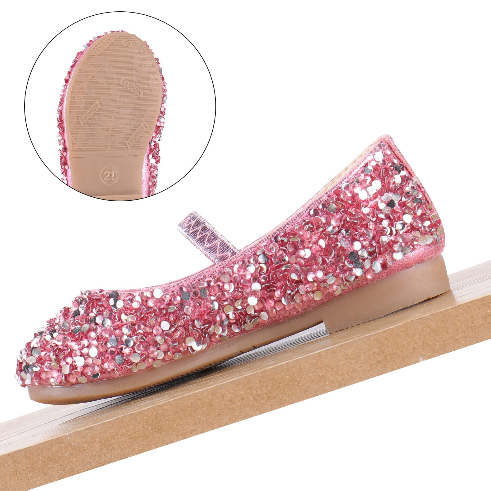 MK MATT KEELY Chaussure Princesse Fille Ballerine Mary Jane Scintillantes Enfants Chaussures pour Fêtes et Anniversaires,Rose,26 EU(CN27)