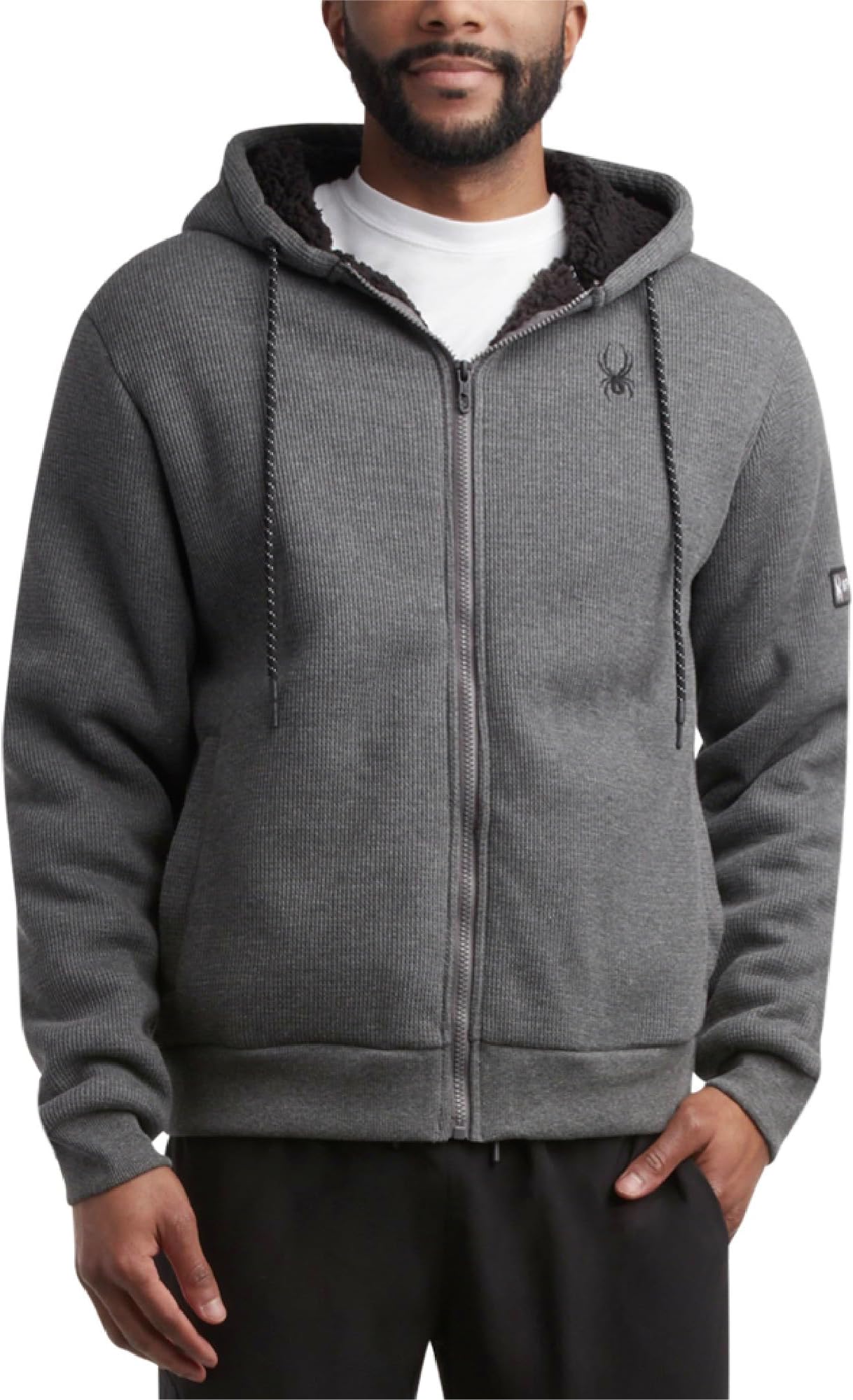 SpyderMens Sherpa Fur Hoodie - Full Zip Up Lightweight Soft Sherpa Lined Waffle Knit Sweatshirt Jacket for Men