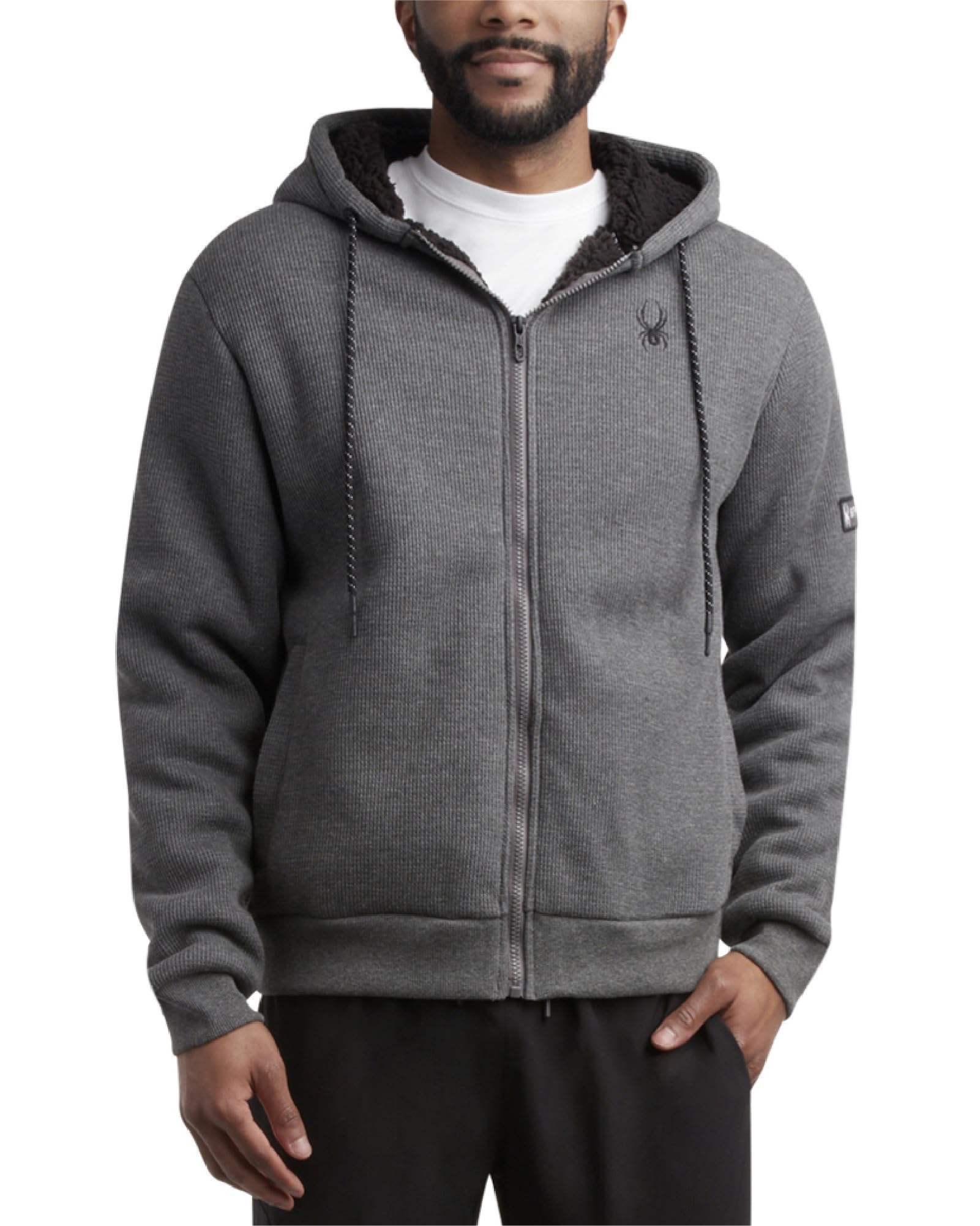 SpyderMens Sherpa Fur Hoodie - Full Zip Up Lightweight Soft Sherpa Lined Waffle Knit Sweatshirt Jacket for Men