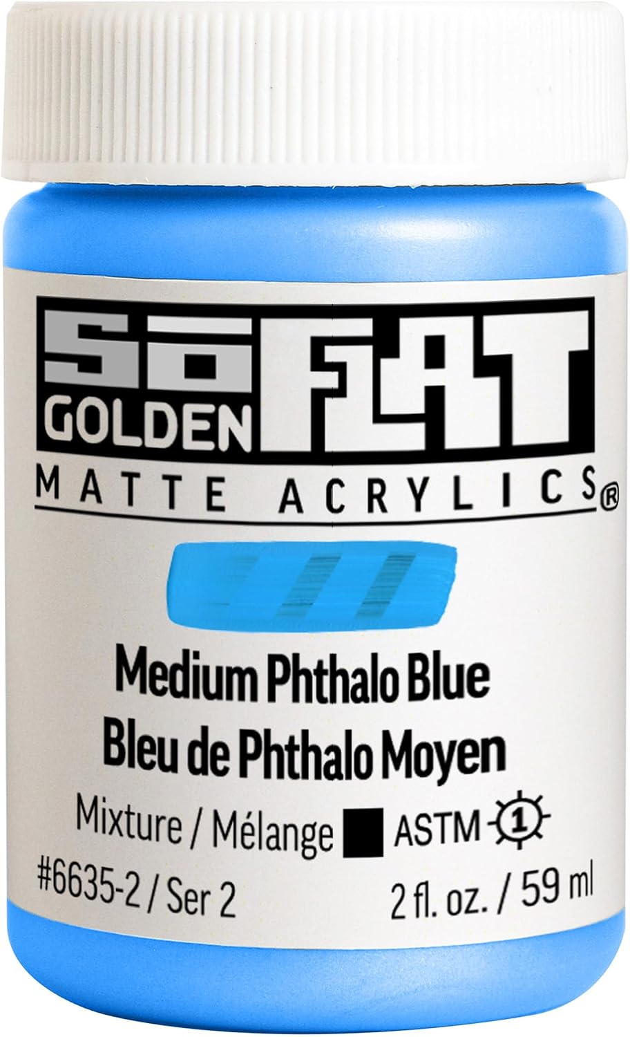 GOLDEN SoFlat Matte Acrylics, Medium Phthalo Blue, 2 fl. oz. Jar, Professional Acrylic Paint, Opaque