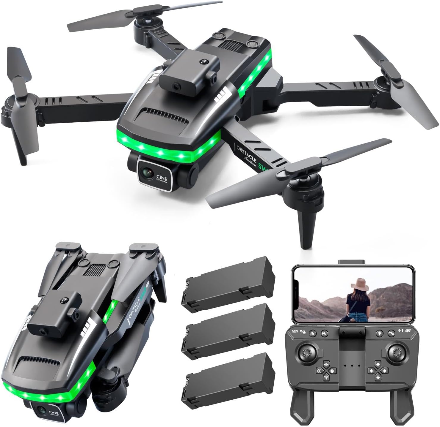 Drones with Camera, Foldable Quadcopter, Professional Drone, Auto Return, One Key Start, Altitude Hold, 3D Flips, Headless Mode, 3 Batteries, Professional Drone for Beginner