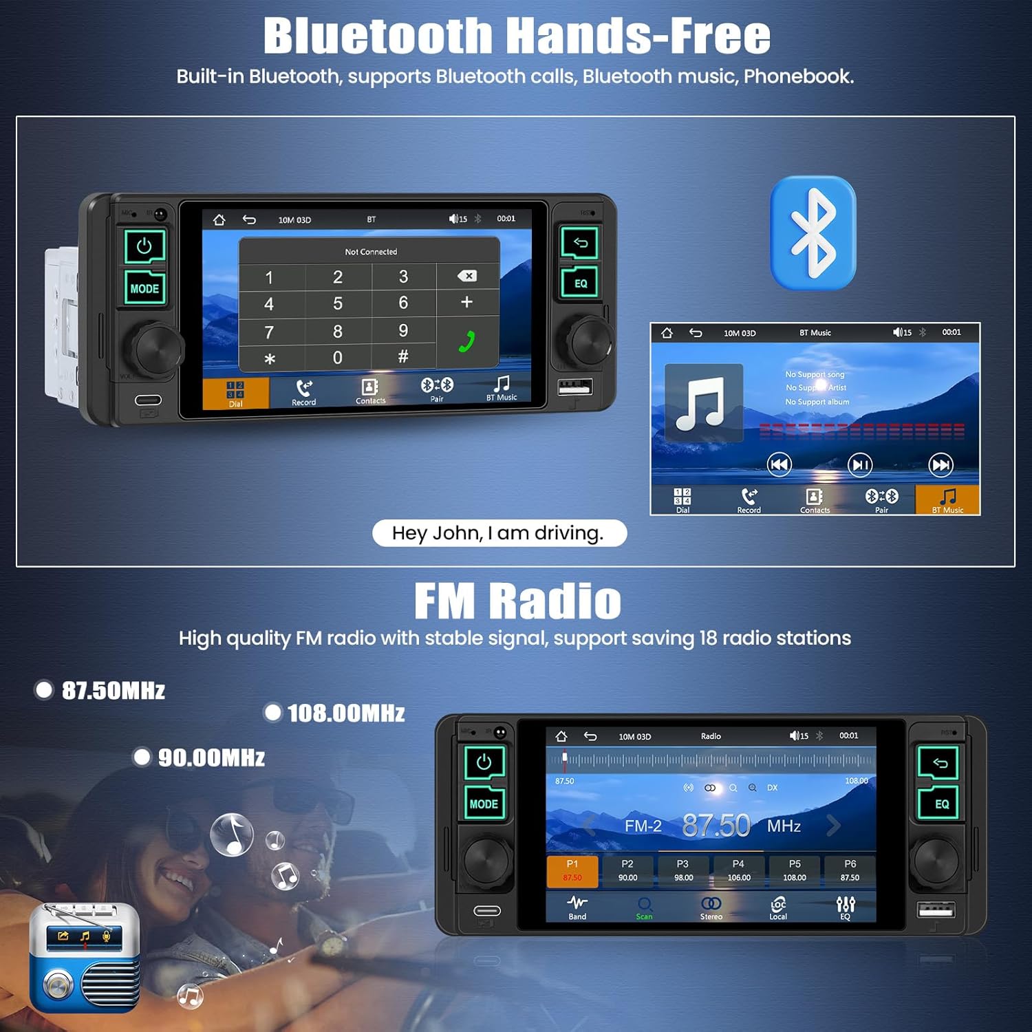 Single Din Car Radio with Wireless CarPlay & Android Auto,5.1 Inch HD IPS Touchscreen Single Din Stereo with Bluetooth Backup Camera,1 Din Car Radio Supports Bluetooth/SWC/FM Radio/USB/TF
