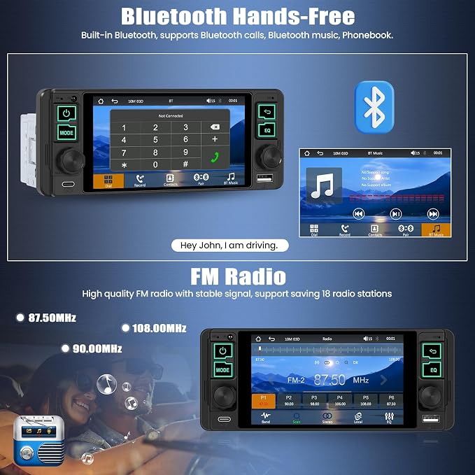 Radio para Auto Single Din con Pantalla 5.1 pulg miniatura 5