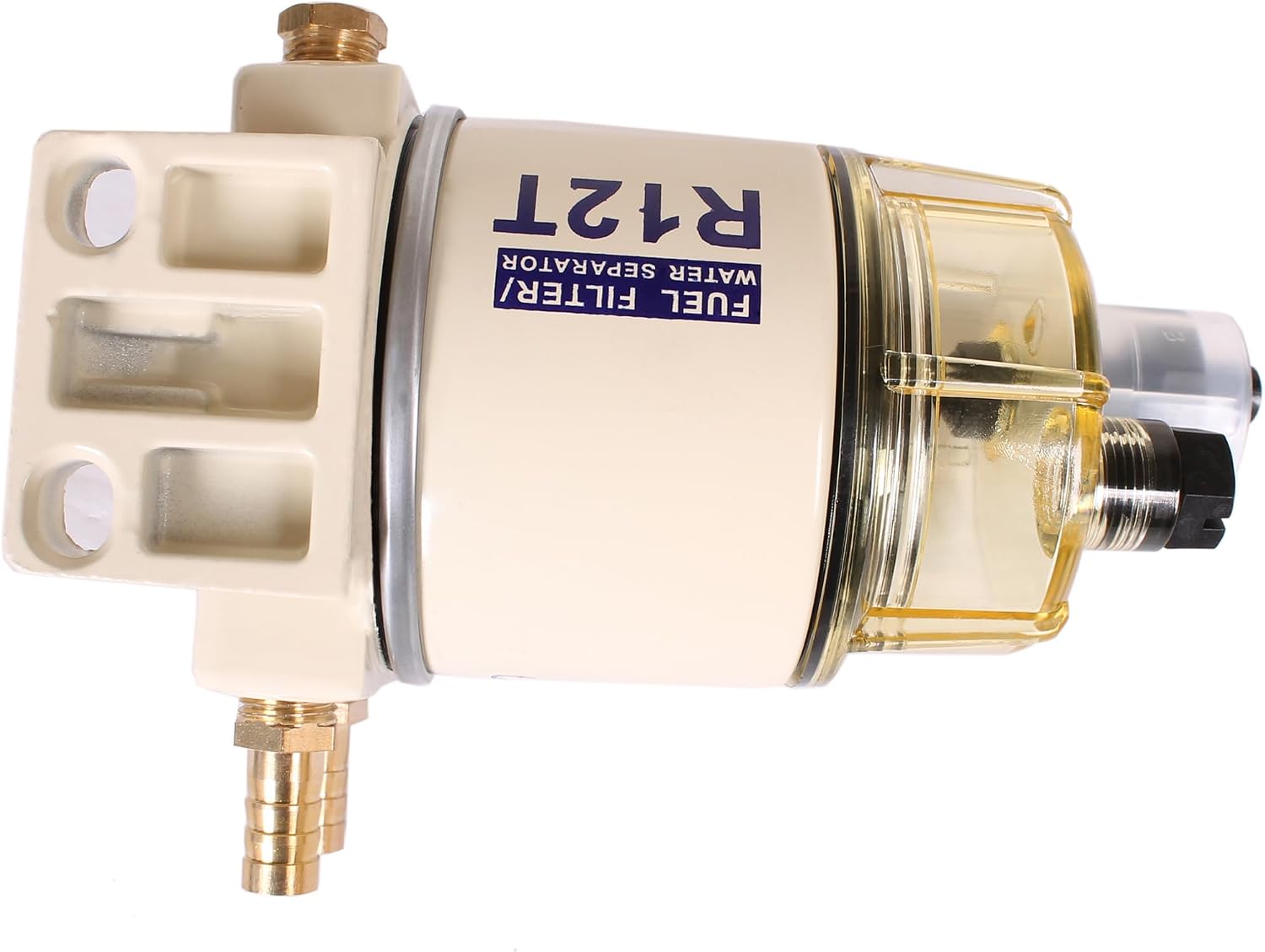 Boat Engine S3240 R12T 120AT 120A-140R RK10222 NPT ZG1/4-19 Fuel Filter Water Separator for Gasoline and Diesel Spin-On Marine Engine with Four Fittings, Fit Sierra 18-99193 18-7987, 10 Micron