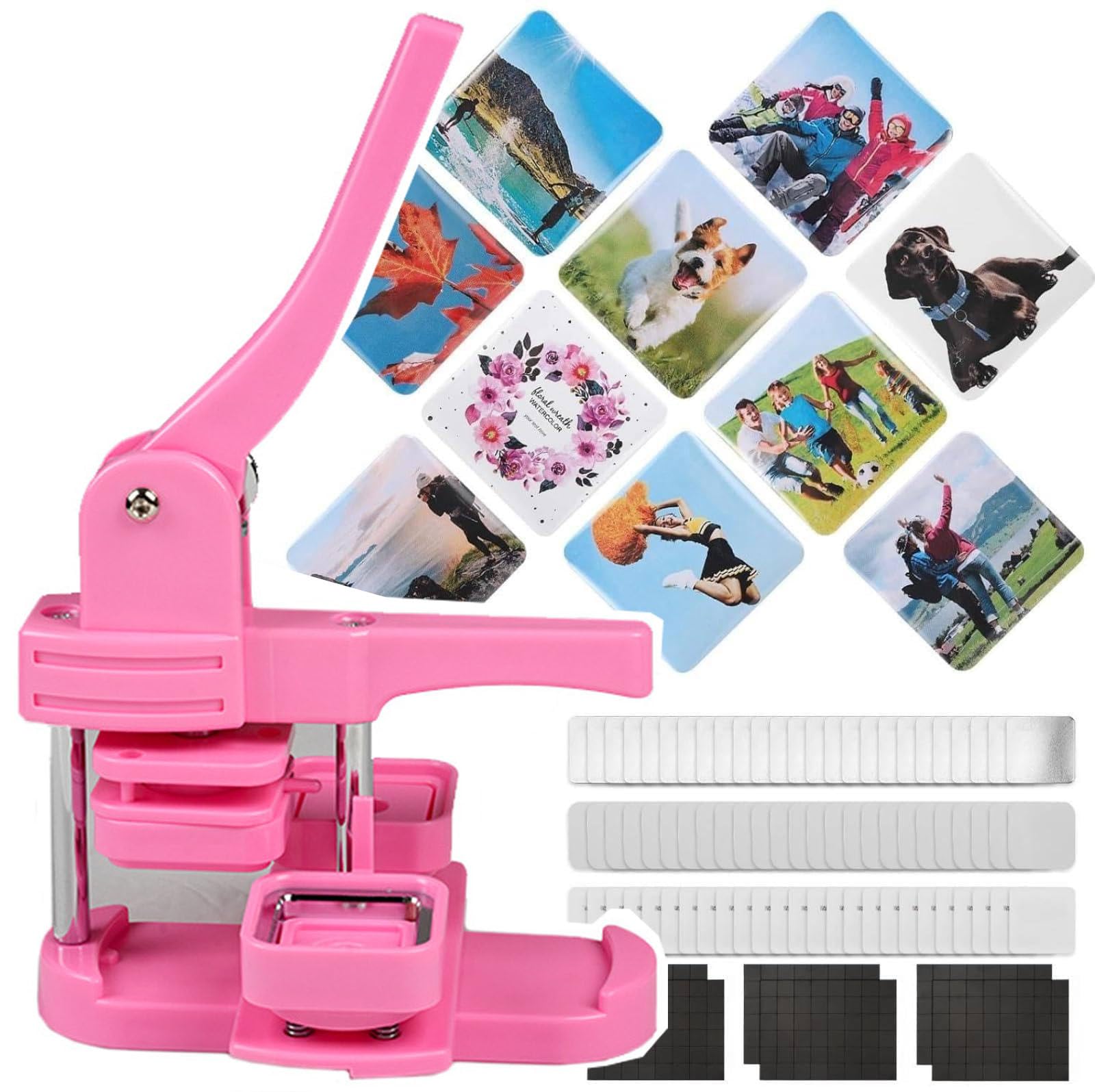 ZXGRfdefa Badge maker, 2x2 inch, 50mm x, DIY Badge Press Machine+100pcsMaterials(Pink)