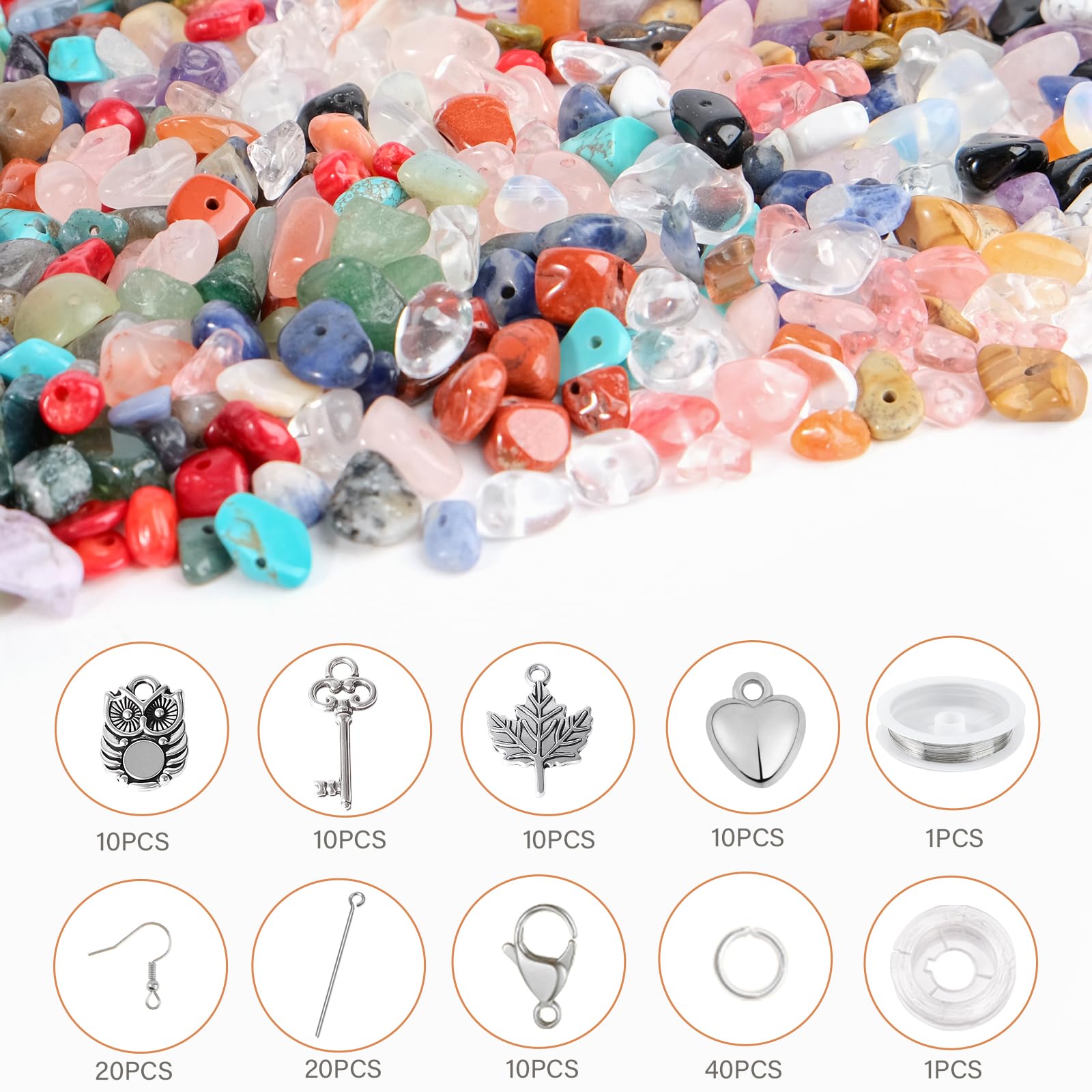 1073 Edelstein Perlen Set - 24 Farben 5-7mm Natursteine Für DIY Schmuck