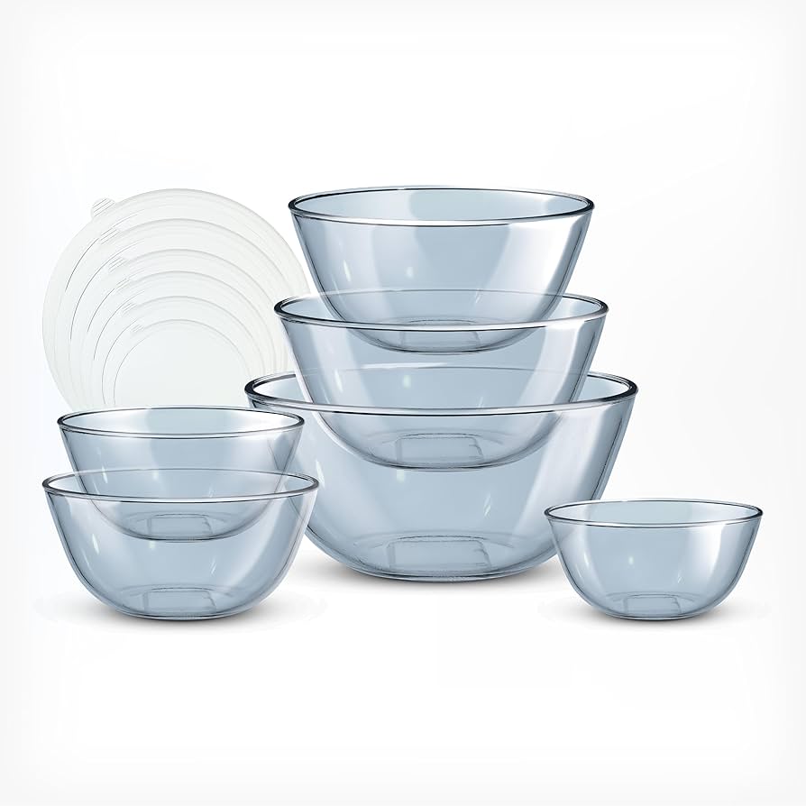 COOK WITH COLOR 12 Pc Glass Mixing Bowl Set with Lids – Borosilicate Glass Nesting Bowls for Cooking, Baking and Meal Prep, Colored Blue