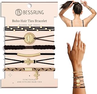 6 Pcs Boho Hair Tie Bracelets for Women | 6 Styles Cross & Jesus Stretchy No-Pull Elastic Hair Ties for Fine & Thick Hair, No Damage Hair Bands for Ponytail Holders Valentine's Day Gift