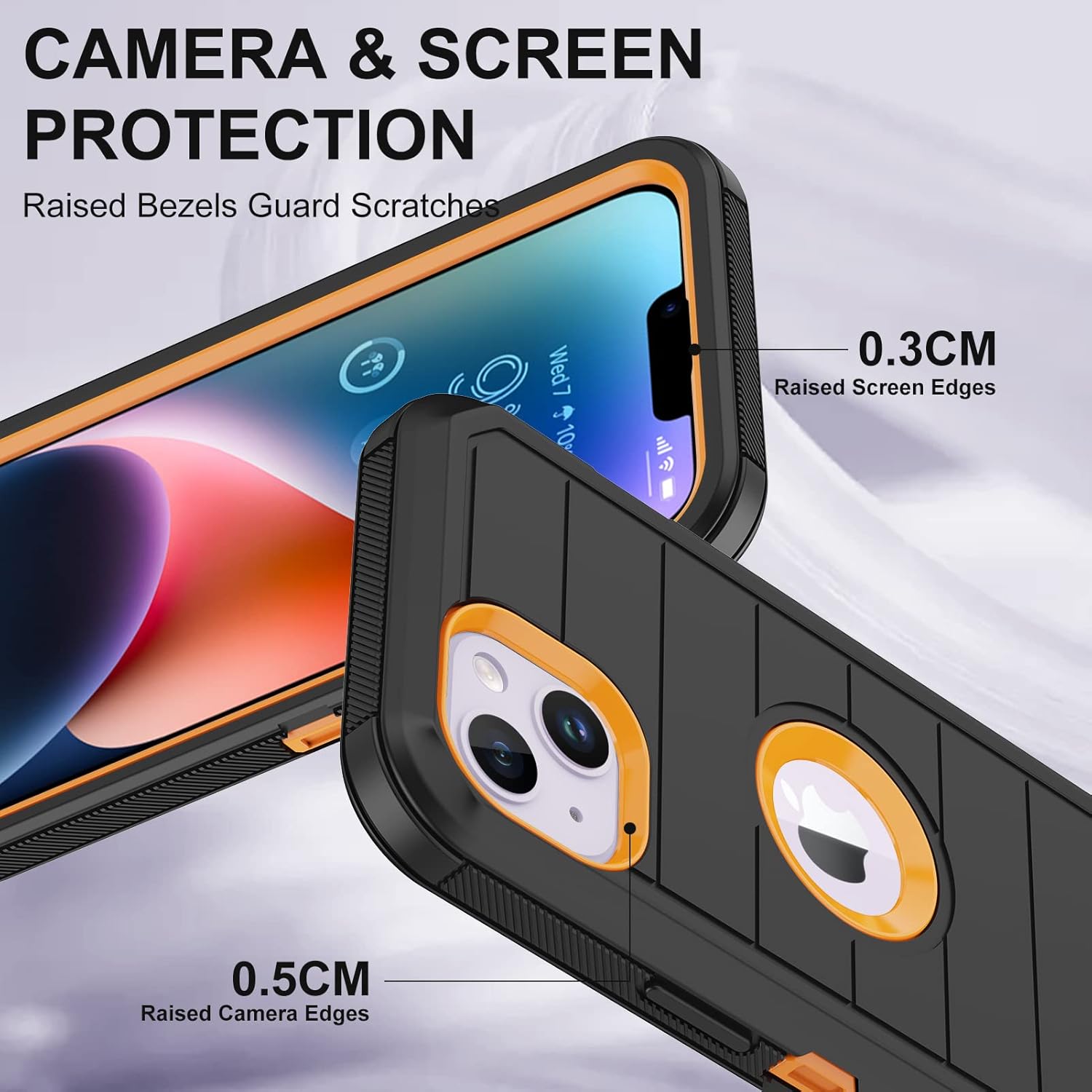 Annymall for iPhone 14 Case with 2 Screen Protector,Full Body Shockproof Drop Protection Dust Proof Heavy Duty 3-Layer Rugged Durable Military Grade Cover for Apple iPhone 14 6.1" (Black/Oranger) - Image 3