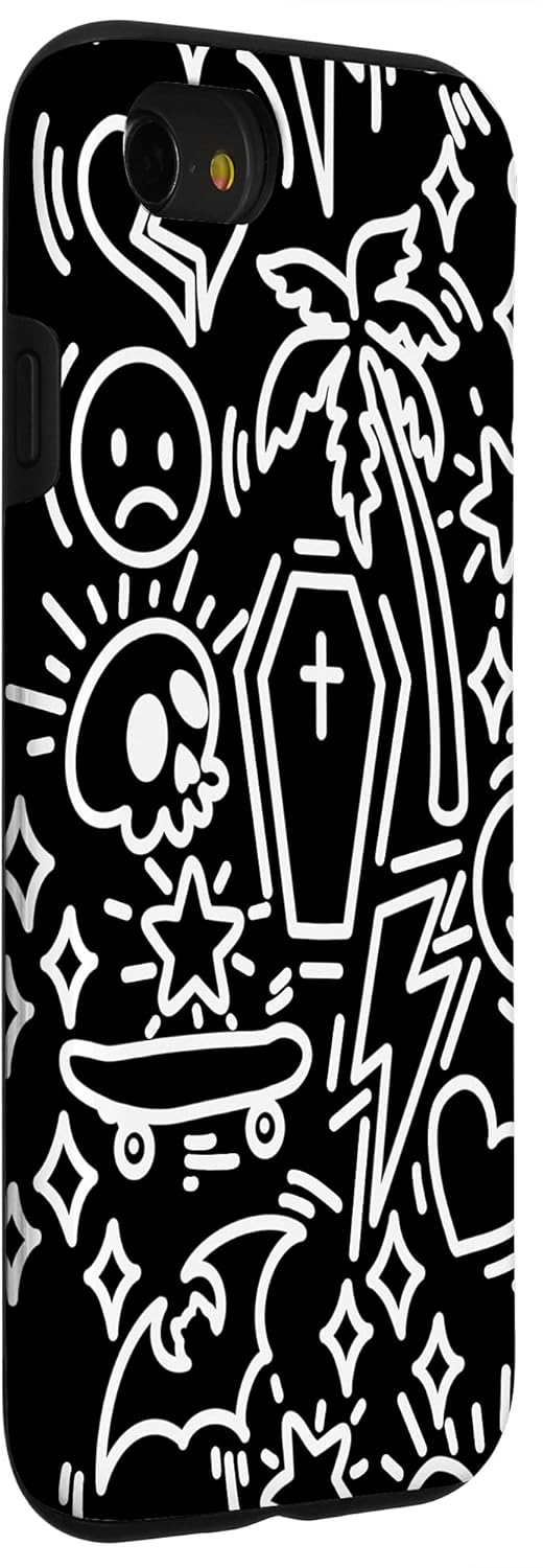 iPhone SE (2020) / 7 / 8 Pastel Goth Doodles Graffiti Black White Alt Aesthetic Y2K Case
