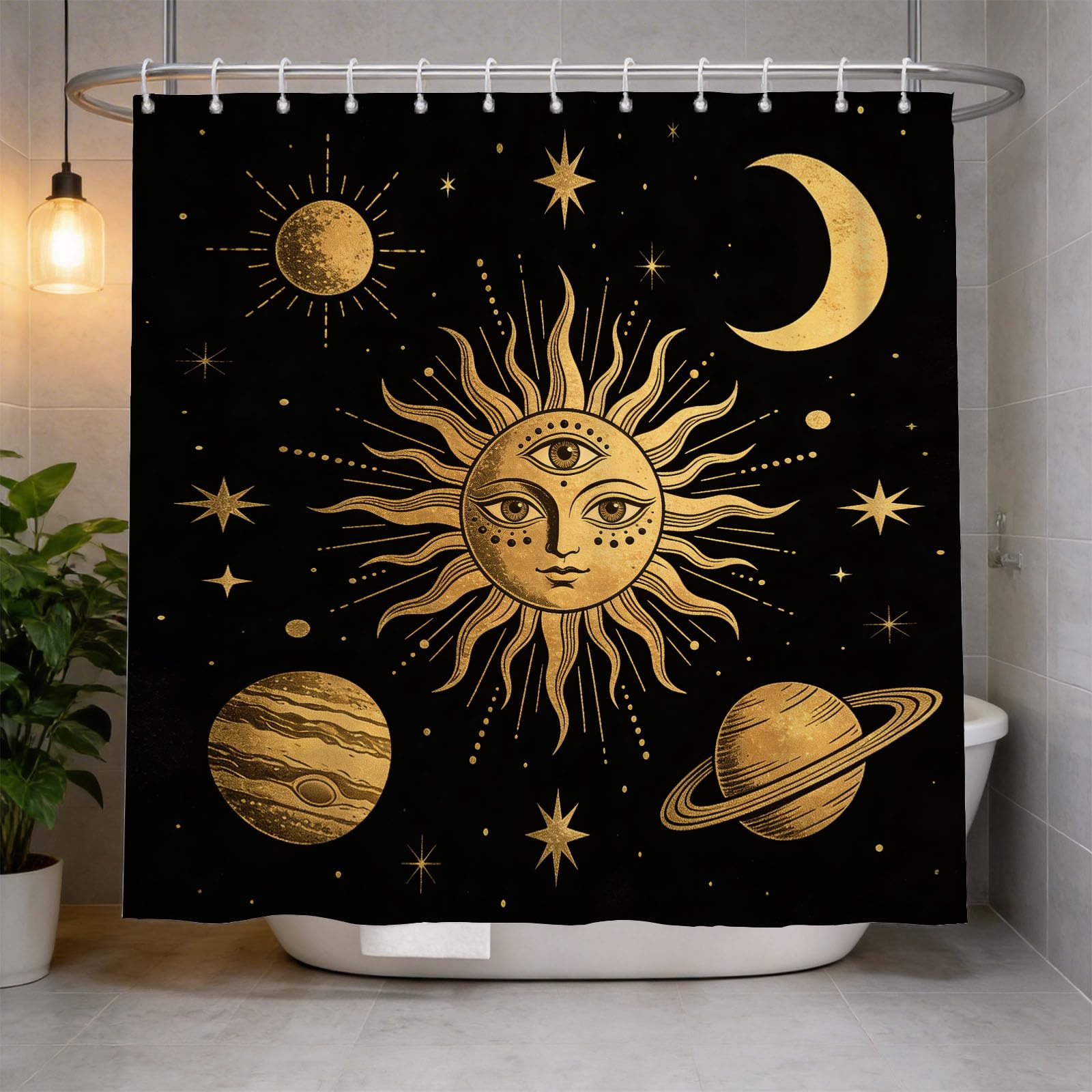Hongduo 3D Divination Shower Curtain for Stalls Bathtubs Sun Bathroom Decor Shower Curtain Set Polyester Fabric Waterproof 180x180cm/71X71 Inch with Hooks