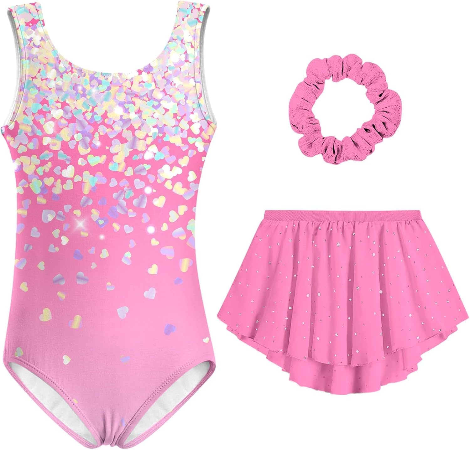 Idgreatim Girls Gymnastic Leotard Ballet Dance Dress Outfit with Removable Skirt Hair Scrunchie Combo 4-11 Years