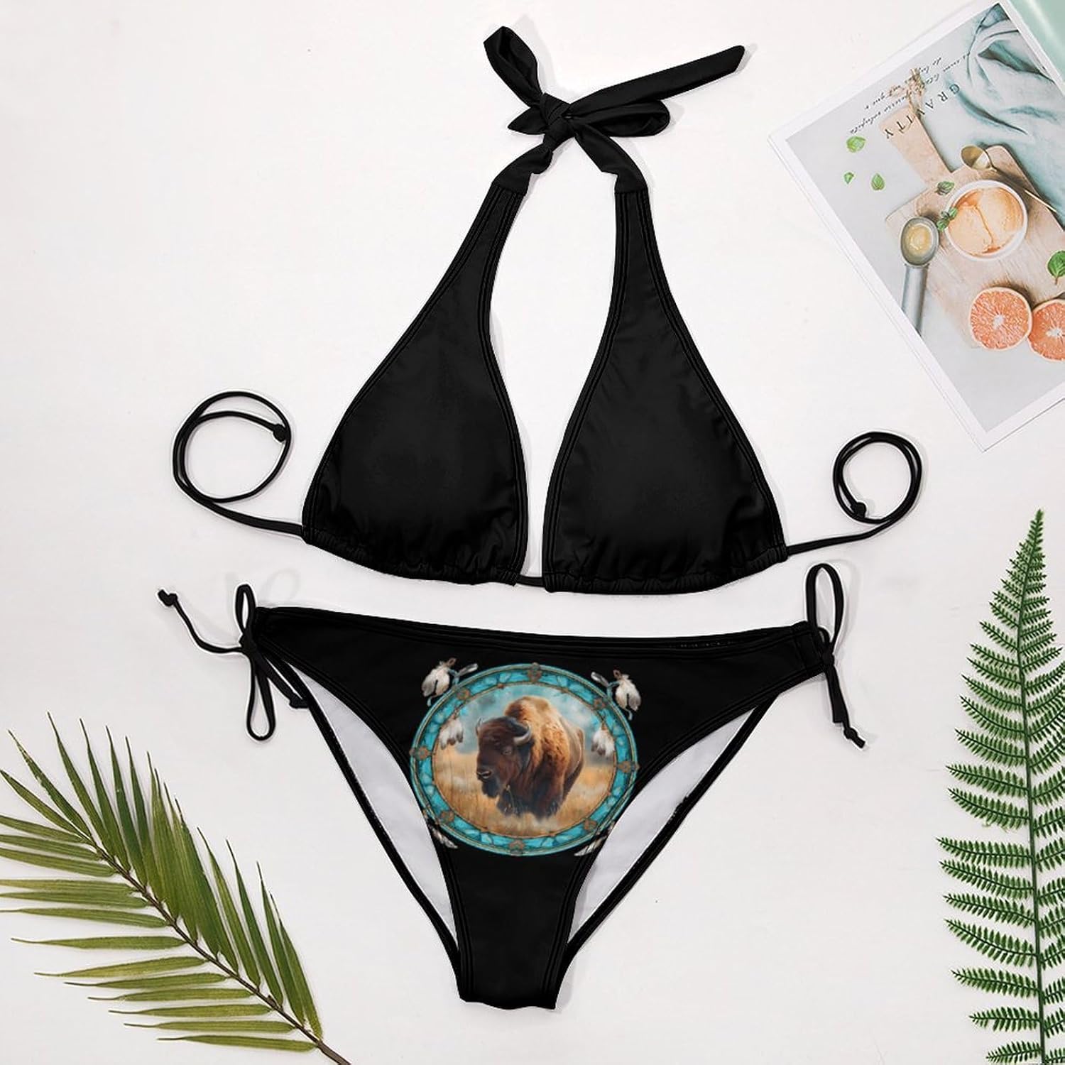 Dreamcatcher1 Bison Novelty Women's 2 Piece String Bikini Set Swimsuits Bathing Suit Swimwear