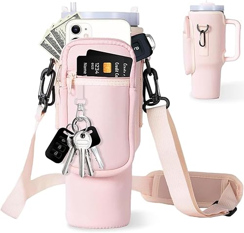 Miniatura 1 de Water Bottle Carrier Bag 40 Oz Stanley, Stanley Cup Bag with Cell Phone Pocket, Card Pocket, Mountaineering Buckle, and Keychain, Black