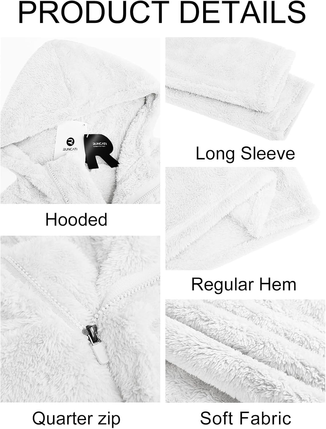 Runcati Mens Fuzzy Sherpa Hoodies Pullover Quarter Zip Long Sleeve Sweatshirts Fall Winter Outwear Casual Fleece Hooded - Image 6