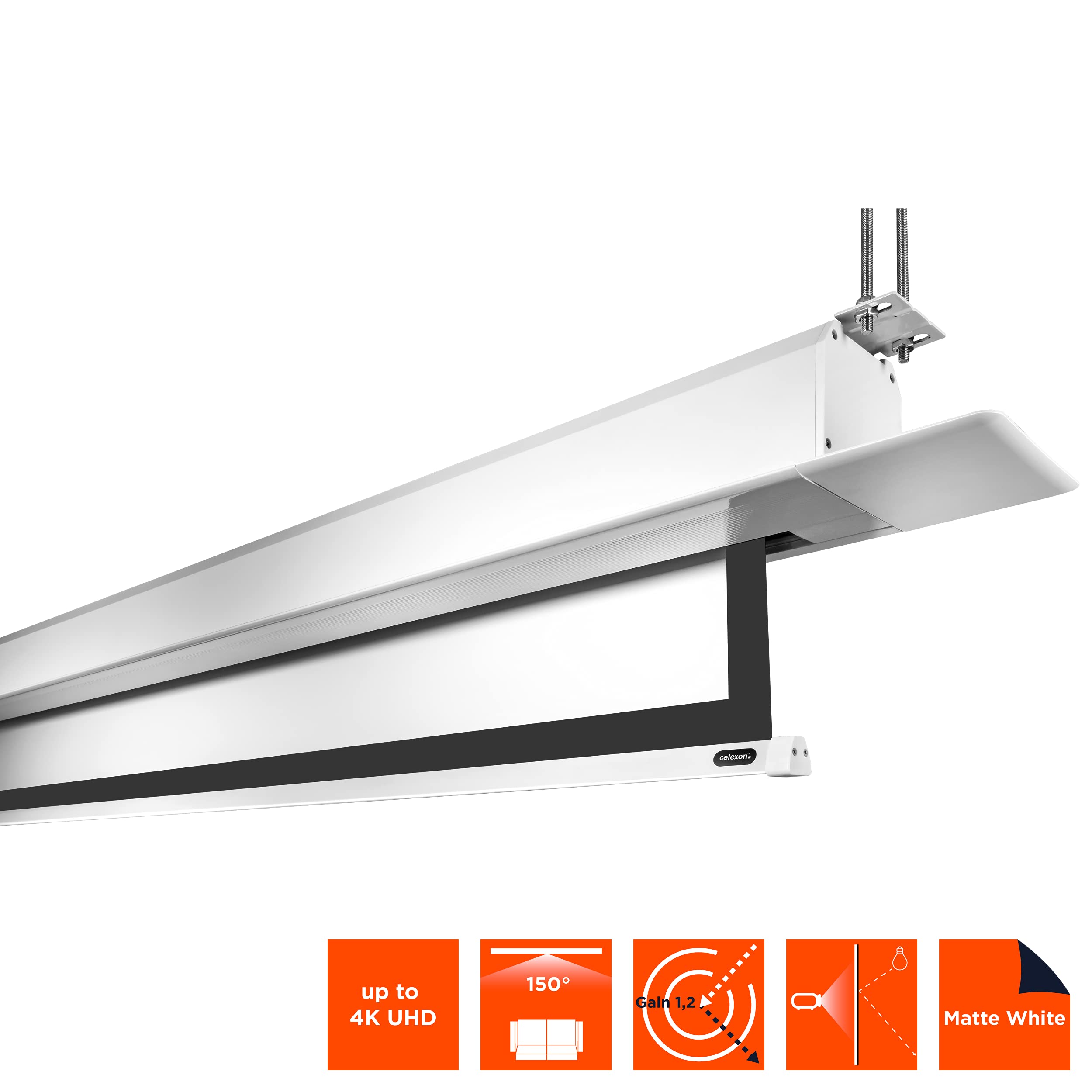 celexon motorizada Cine en casa -y Business-proyector-Pantalla con Superficie difusa empotrable Motor Professional Plus hasta 4K - 220 x 124 cm - 16:9