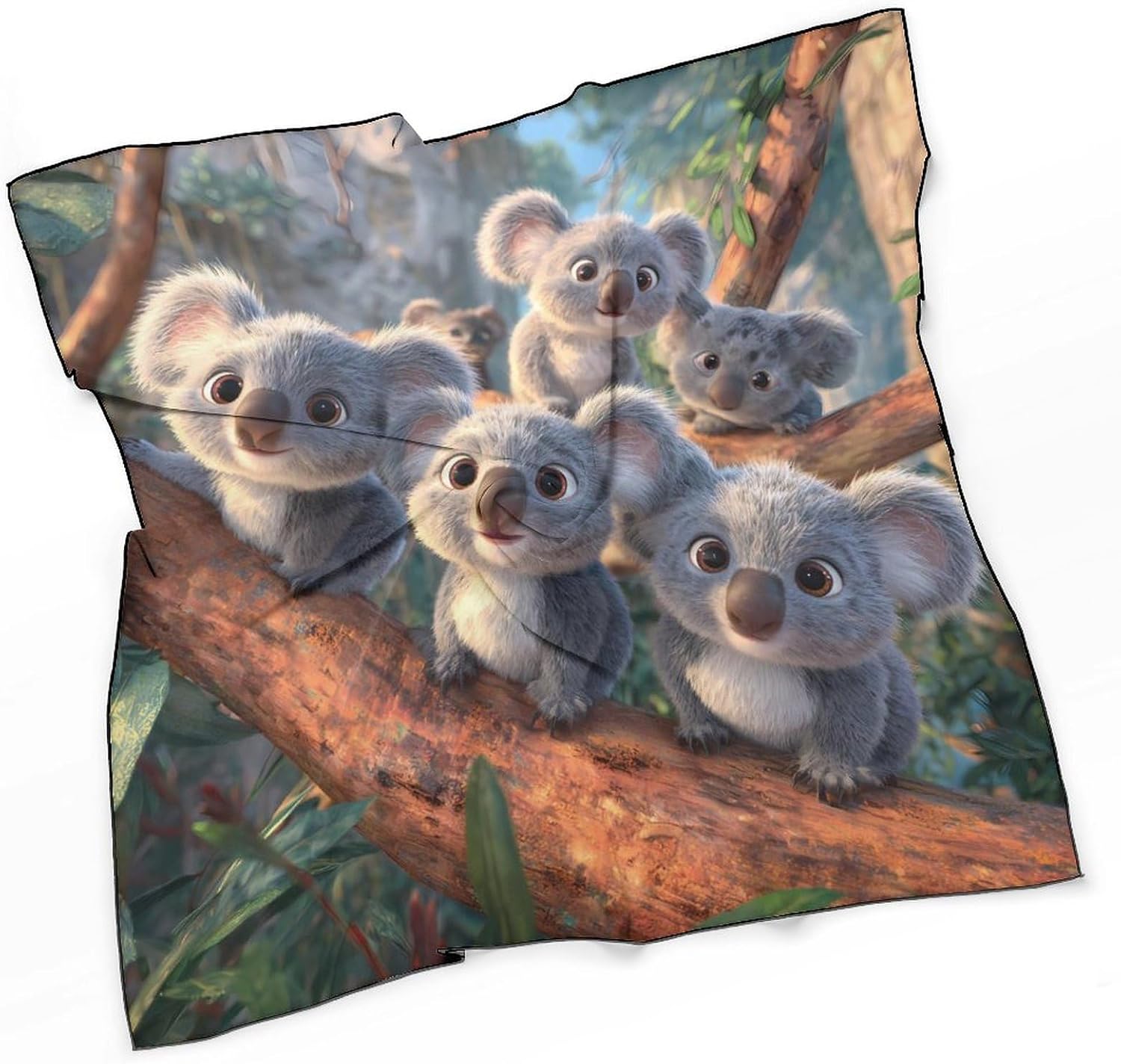 Koala Silk-Like Square Scarf for Women Vintage Printed Neck Scarf Bandanas Hair Scarves