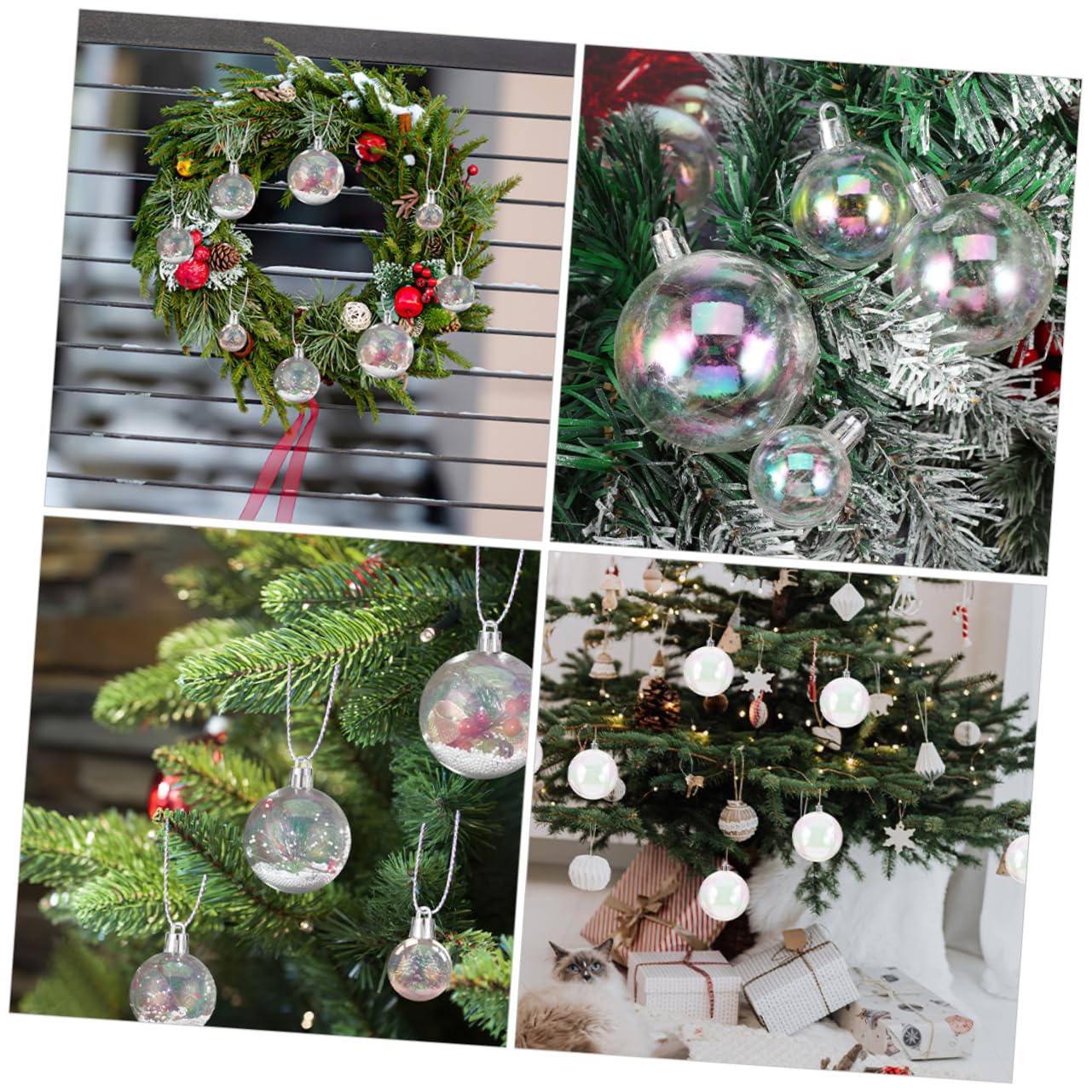 Alasum 40piezas Bolas Navideñas Colgantes Decorativas De Plástico Transparentes Iridiscentes Rellenables para Árboles De Navidad Fiestas y Decoración De Ventana
