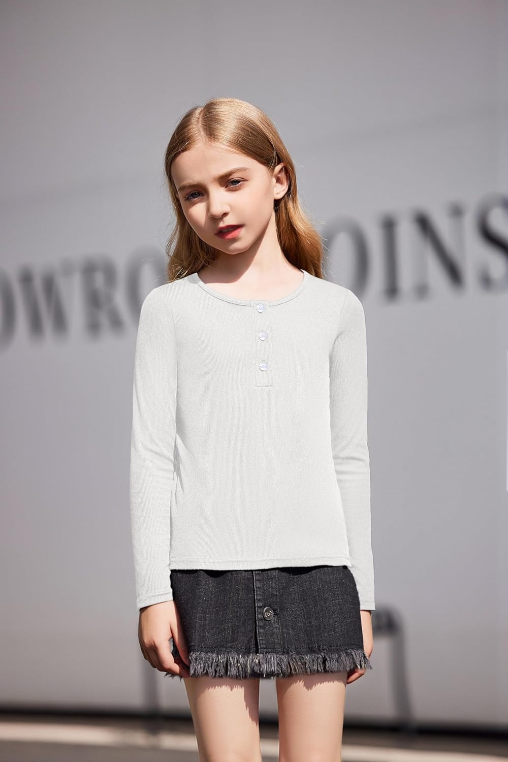 Arshiner 2 Pack Girls Long Sleeve Henley T Shirts Button Down Slim Fit Tops Round Neck Ribbed Knit Shirts - Image 2