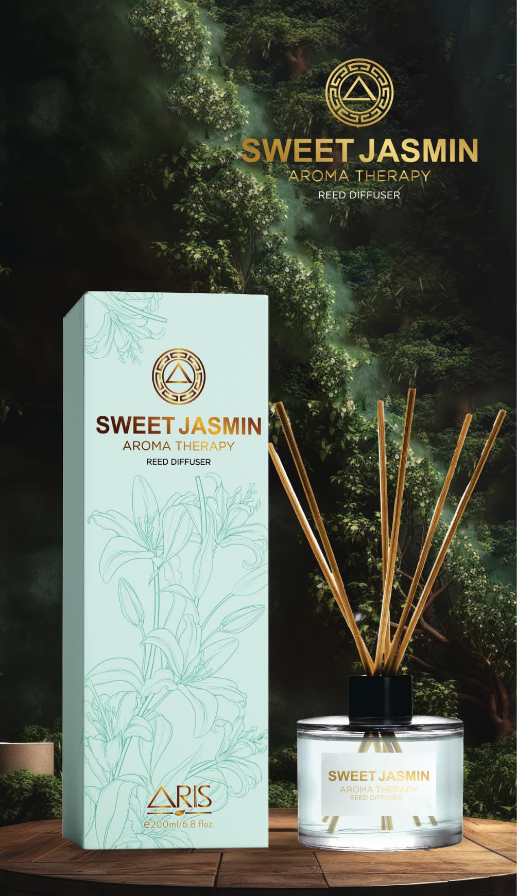 Sweet Jasmin Aroma Therapy Reed Diffuser - 200ml/6.8oz - Continuous Fragrance for Home & Office - Health-Conscious Environment Enhancer with Multi-Layered Scent