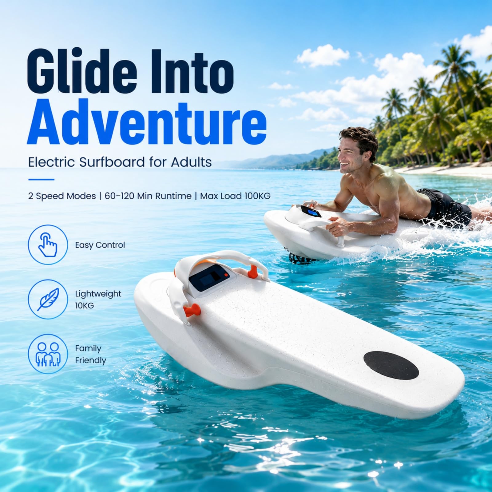 Tavola Da Surf Elettrica Portatile Per Adulti, Tavola Motorizzata Ad Alta Velocità Con 2 Modalità Di Velocità, Autonomia 60-120 Min, Peso Massimo 100 Kg, Tavola Hydrofoil Divertente Per Lago