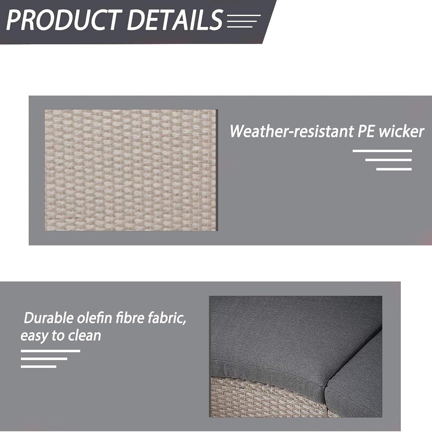 Incbruce Outdoor Half Moon Patio Furniture 5-Piece Curved Outdoor Sofa, All-Weather Outdoor Sectional Furniture Patio Conversation Sets with Round Tempered Glass Top Table (Grey Cushions)