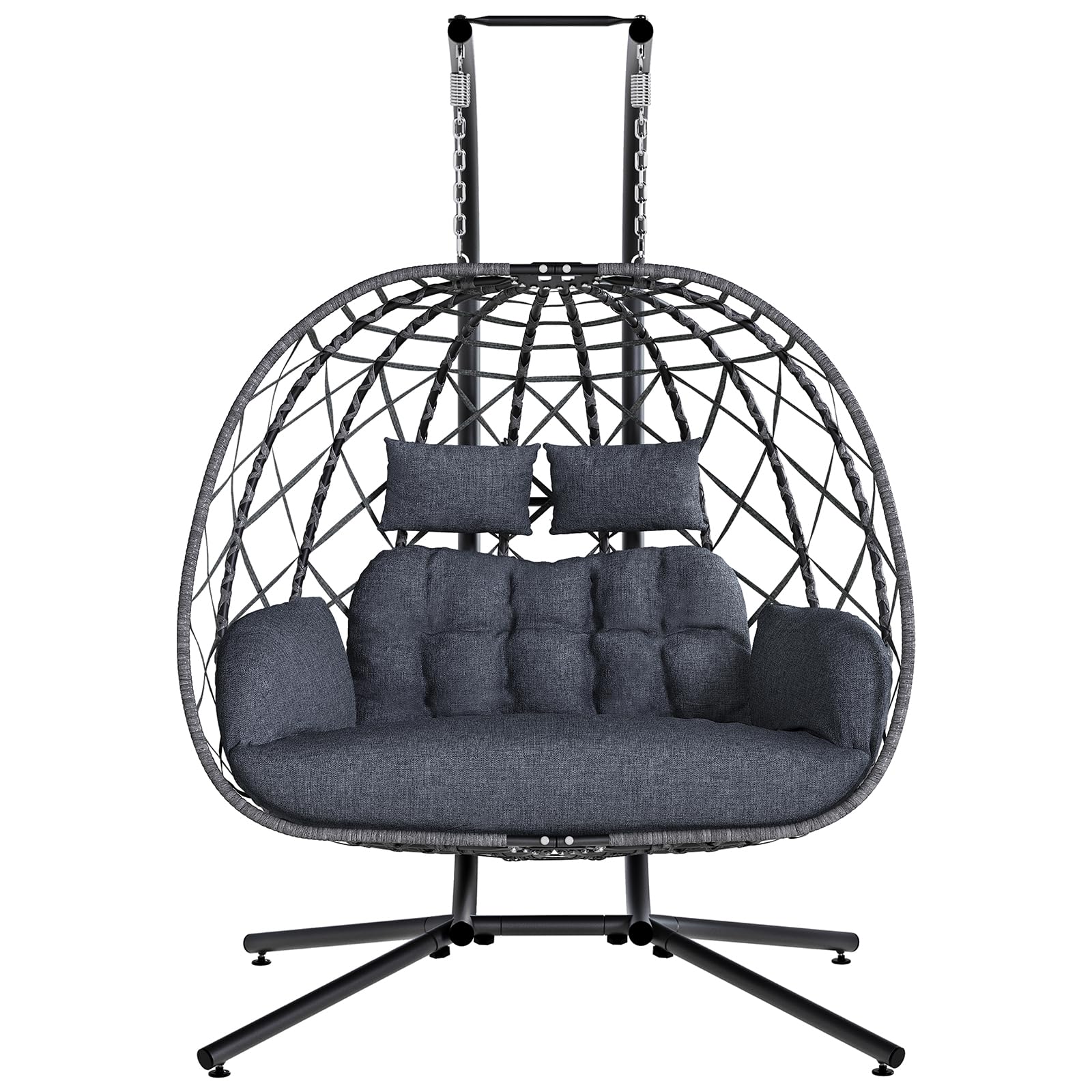 SWITTE Double Egg Swing Chair with Stand, 2 Person Outdoor Indoor Hammock Hanging Chair with Cushion for Patio Living Room 650 LBS Capacity-Dark Grey