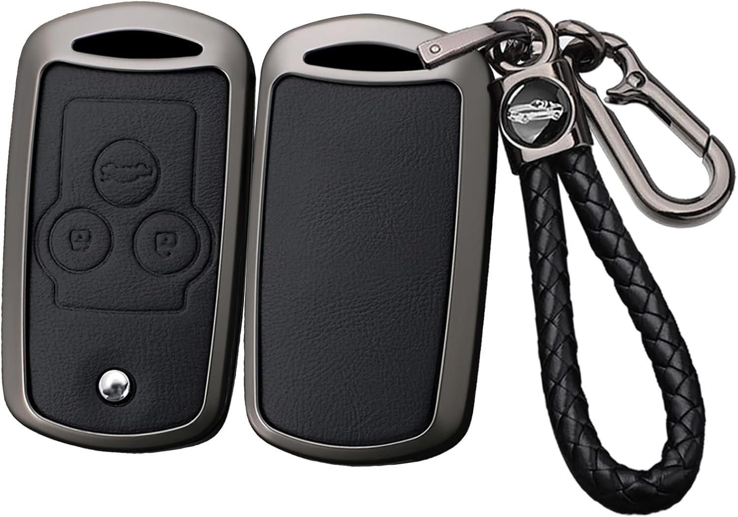 SANRILY Metal 3 Button Flip Key Fob Cover Compatible with Honda Accord 2008-2012 Civic ix Pilot CRV Jazz HRV for Acura MDX TL TSX ZDX RSX Keyless Key Case with Leather Keychain Black