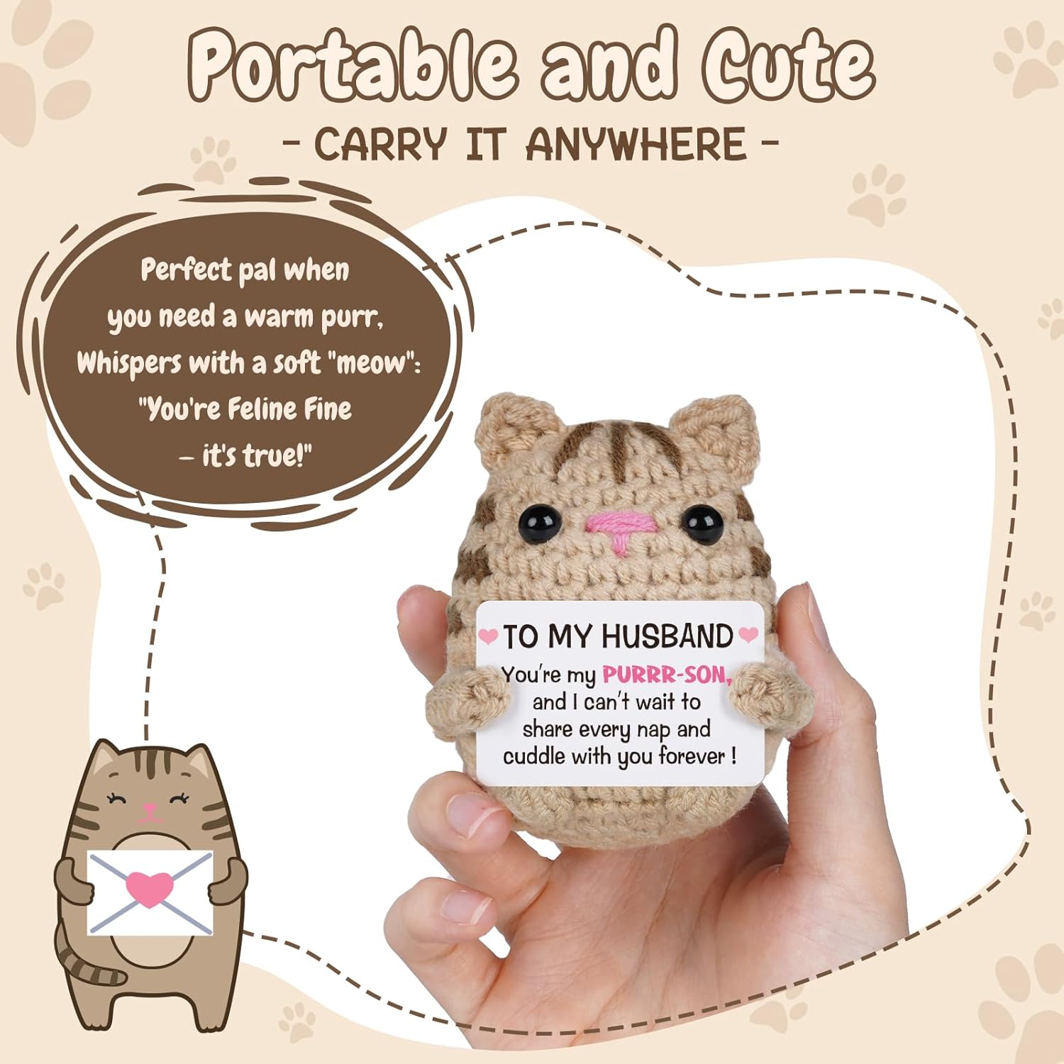 Gifts for Husband from Wife, to My Husband Handmade Crochet Cat, Funny Mini Anniversary Wedding Birthday Gifts for Him Husband Men, Romantic Father Day I Love You Gift for Him Christmas Cute Decor - Image 5