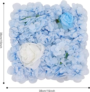 12Pcs Artificial Flower Wall Panel 3D Floral Backdrop Walls15 X 15 Flower Wall Decor Panel Flower Backdrop for Party Home Background Decor, Blue & White