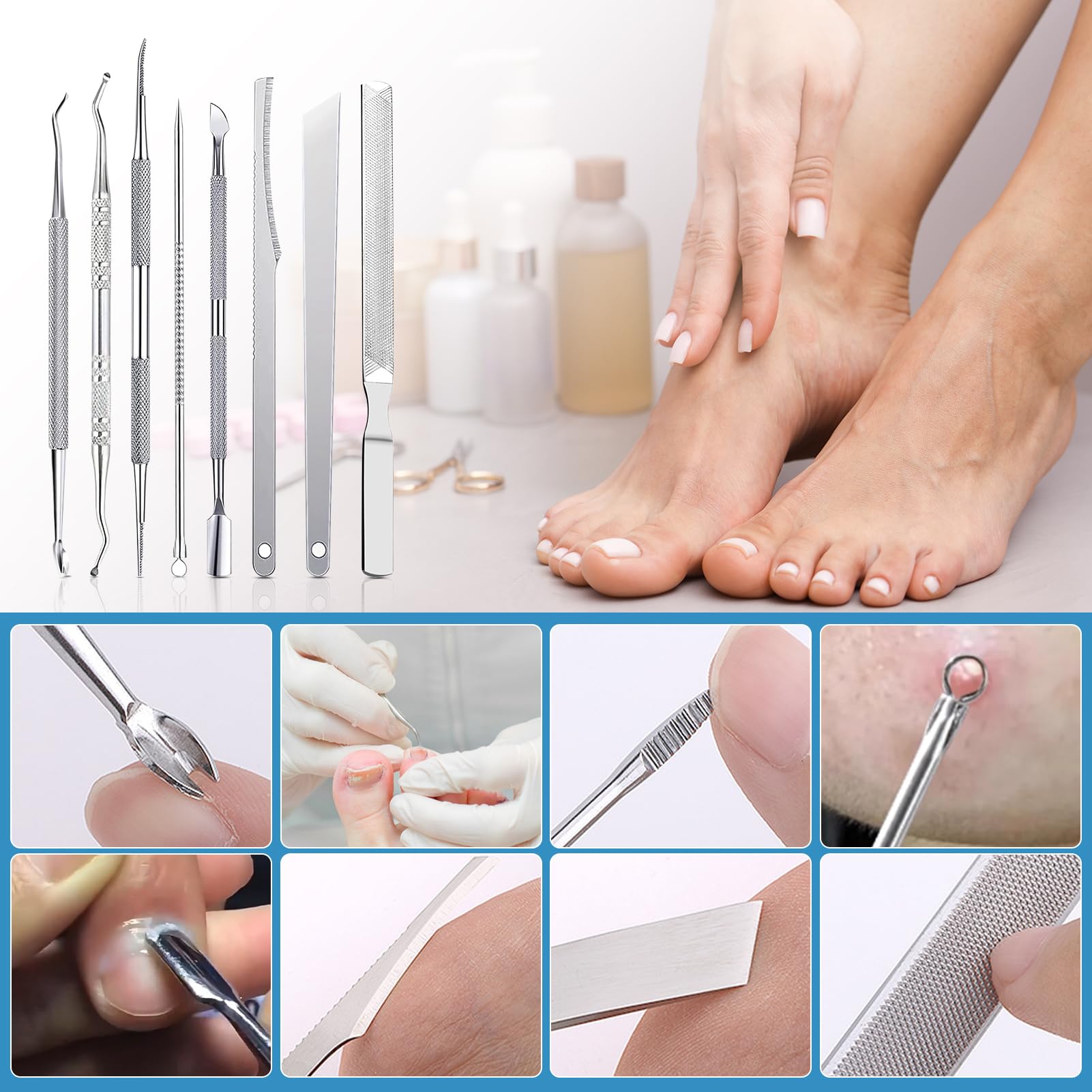 Ongle Incarné Kit, 22Pcs Pedicure Professionnel pour Pied Kit de Correction D'ongles Incarnés Coupe Ongle Pied Kit de Soin des Pieds en Acier Inoxydable Kit Pedicure pour Usage Domestique