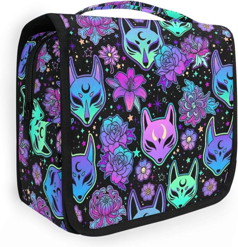 Necessaire suspensa Mnsruu Magic Purple Fox com compartimentos, estampa animal, 1 unidade