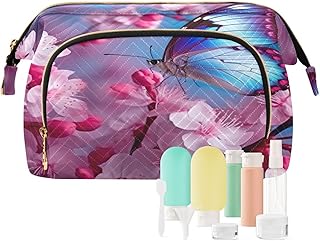 Kigai Blue Butterfly Pink Flowers Makeup Bag ...