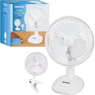 Benross 41240 2-in-1 Desk Fan 6 Inch, Clip to Any Surface, 15 W