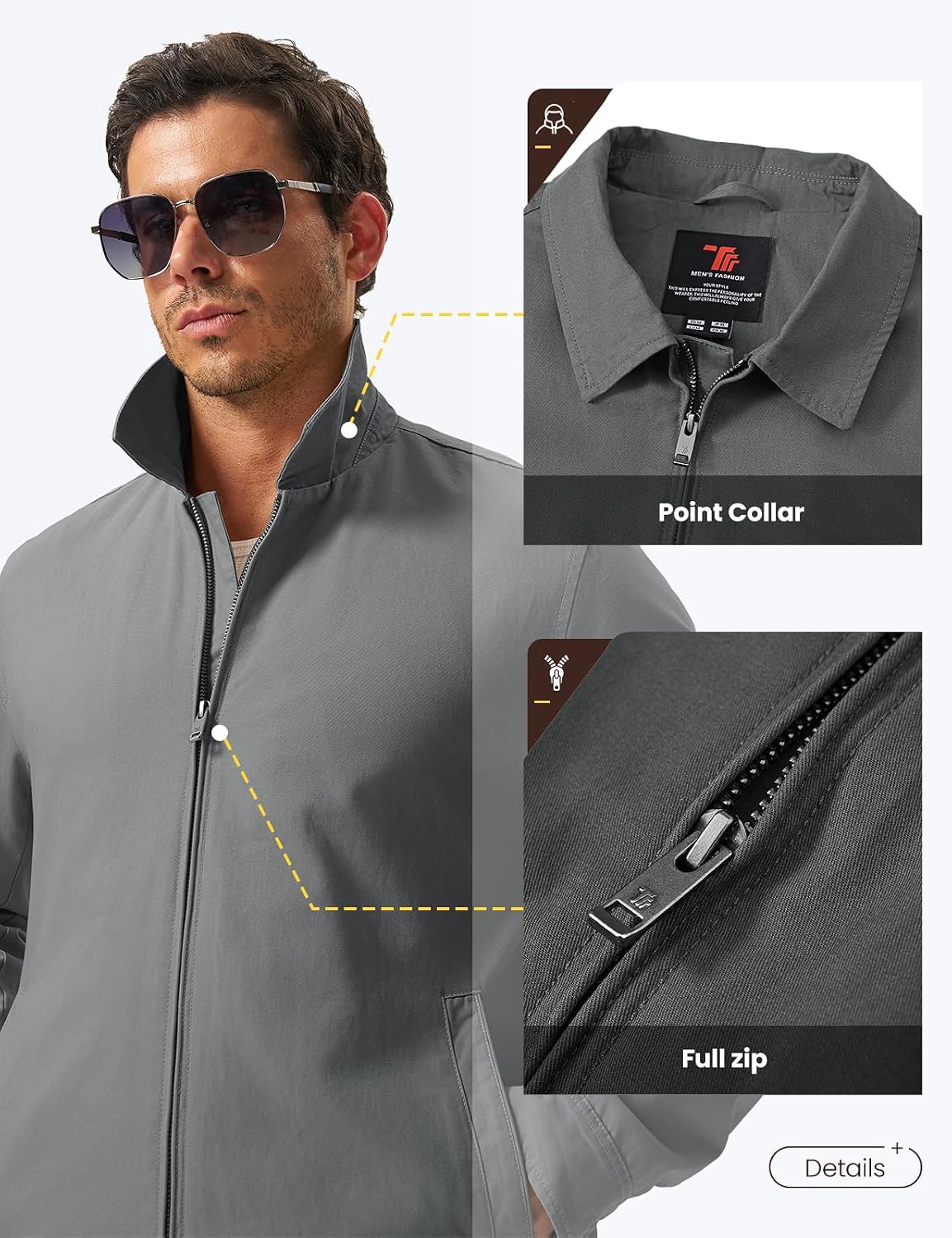 Rdruko Men's Lightweight Cotton Jackets Chore Coat Windbreaker