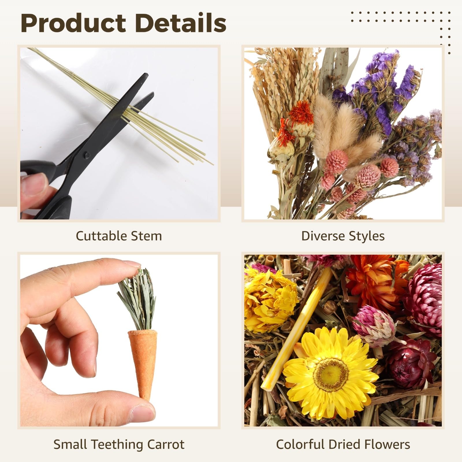 Homaisson Erbe naturali spray per criceti, decorazione per gabbia di criceti, semi di grano, fiori secchi per criceti, gerbilli siriani nani, porcellini d'India