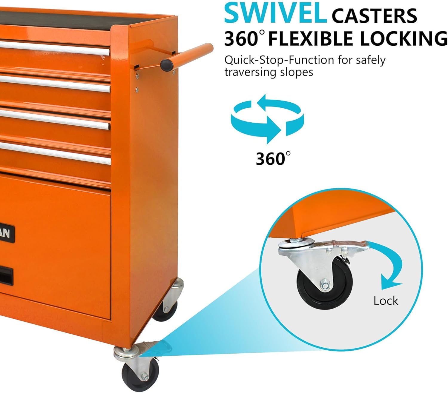 4 Drawers Rolling Tool Cart on Wheels, Trolley Organizer Tool Case Tool Chest, Multifunctional Tool Storage Tool Box for Workshop, Garage, Warehouse, Repair Shop(24.2"W×12.9"D×29.9"H-Orange)