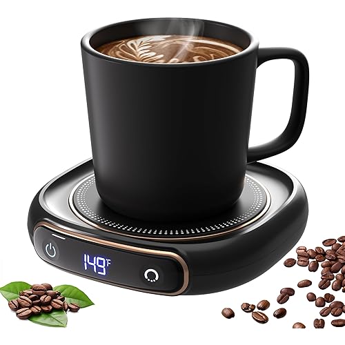 Lerat Coffee Mug Warmer & Mug Set for Desk, Electric Coffee Cup Warmer with Auto Shut Off, 3 Temperature Setting Smart Cup Warmer for Heating Coffee, Milk, Beverage, Candle Jar (Black), 12oz