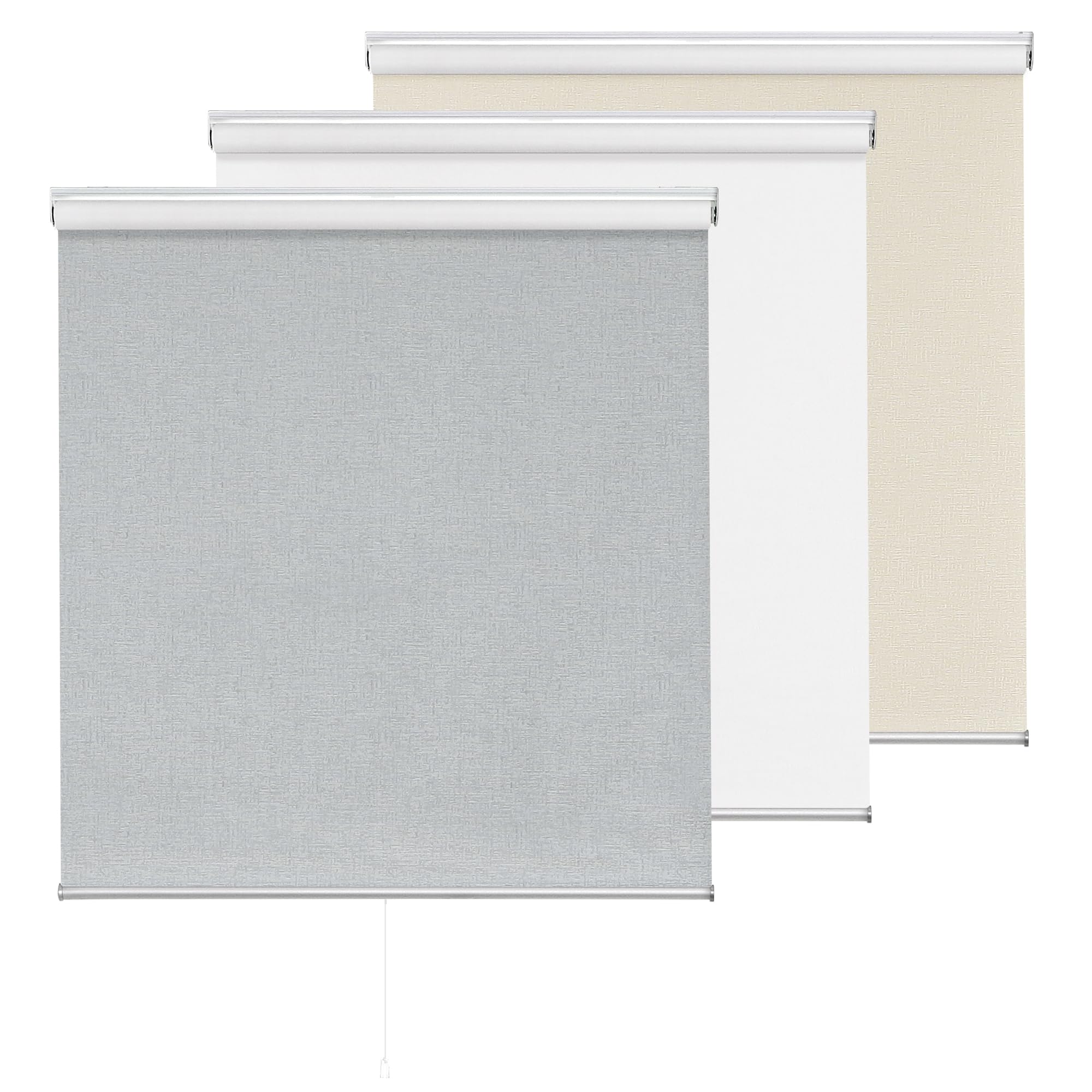 ChrisDowa Cordless 100% Blackout Roller Shade, with Striped Jacquard, Thermal Insulated, UV Protection Fabric, Total Blackout Blinds for Window, French Doors, Home and Office. Light Grey, 31"W x 72"H