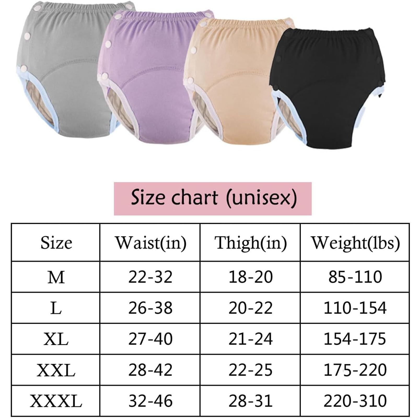 2 Stück Inkontinenz Höschen Waschbar Wiederverwendbare Stoffwindeln Stoffwindeln für Erwachsene Auslaufsichere Baumwoll Unterwäsche Inkontinenz Pants(Purple,XXX-Large)