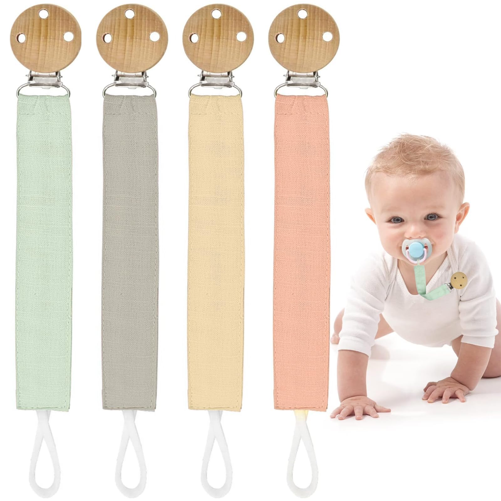 4Pcs Pacifier Clip, Pacifier Holder Chain for Baby, Beechwood Material, Fastening Design for Infants, Travel Accessory, Attachable to Clothing and Strollers-image-25