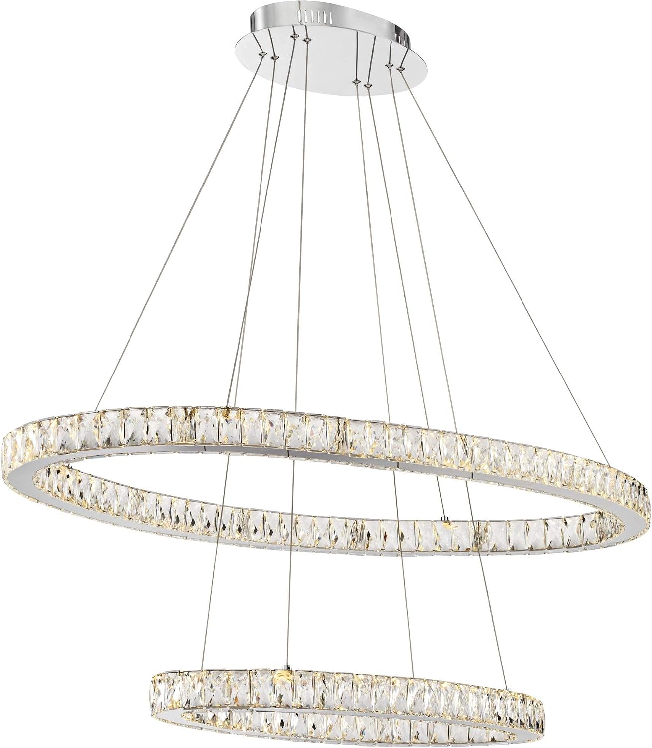 Possini Euro Design Wainwright Chrome Large Round Pendant Chandelier 48" Wide Modern Dimmable LED Crystal Double Rings Fixture Dining Room House Foyer Entryway Kitchen Bedroom Living Room Ceilings