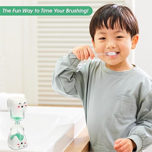 Miniatura 5 de Temporizador de arena para cepillo de dientes de 2 minutos para niños, paquete grande individual de vidrio sonriente