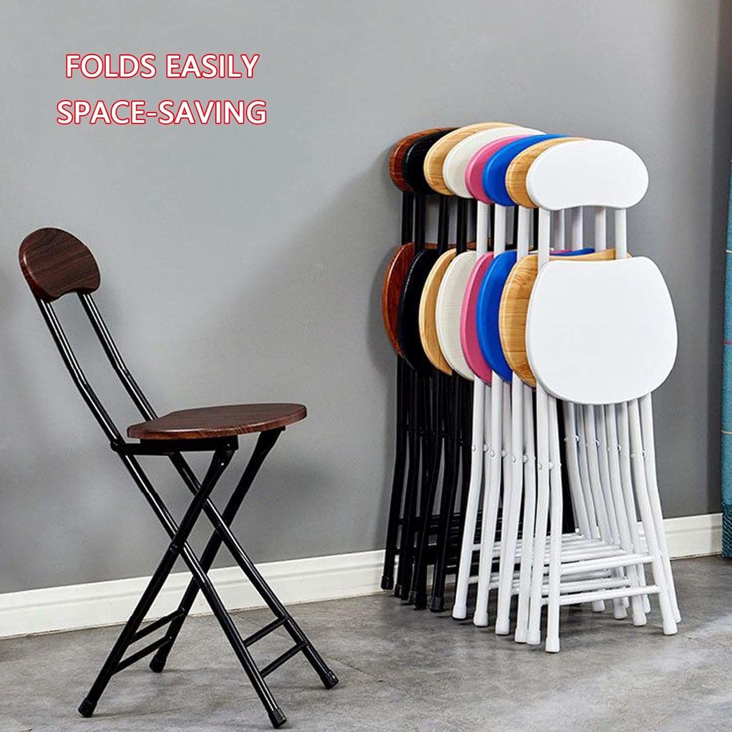 Folding Stools, Height Stool Chairs, Commercial Event Seat, Curved Open Back, for Bar, Kitchen Living Room Garden Camping(Black)