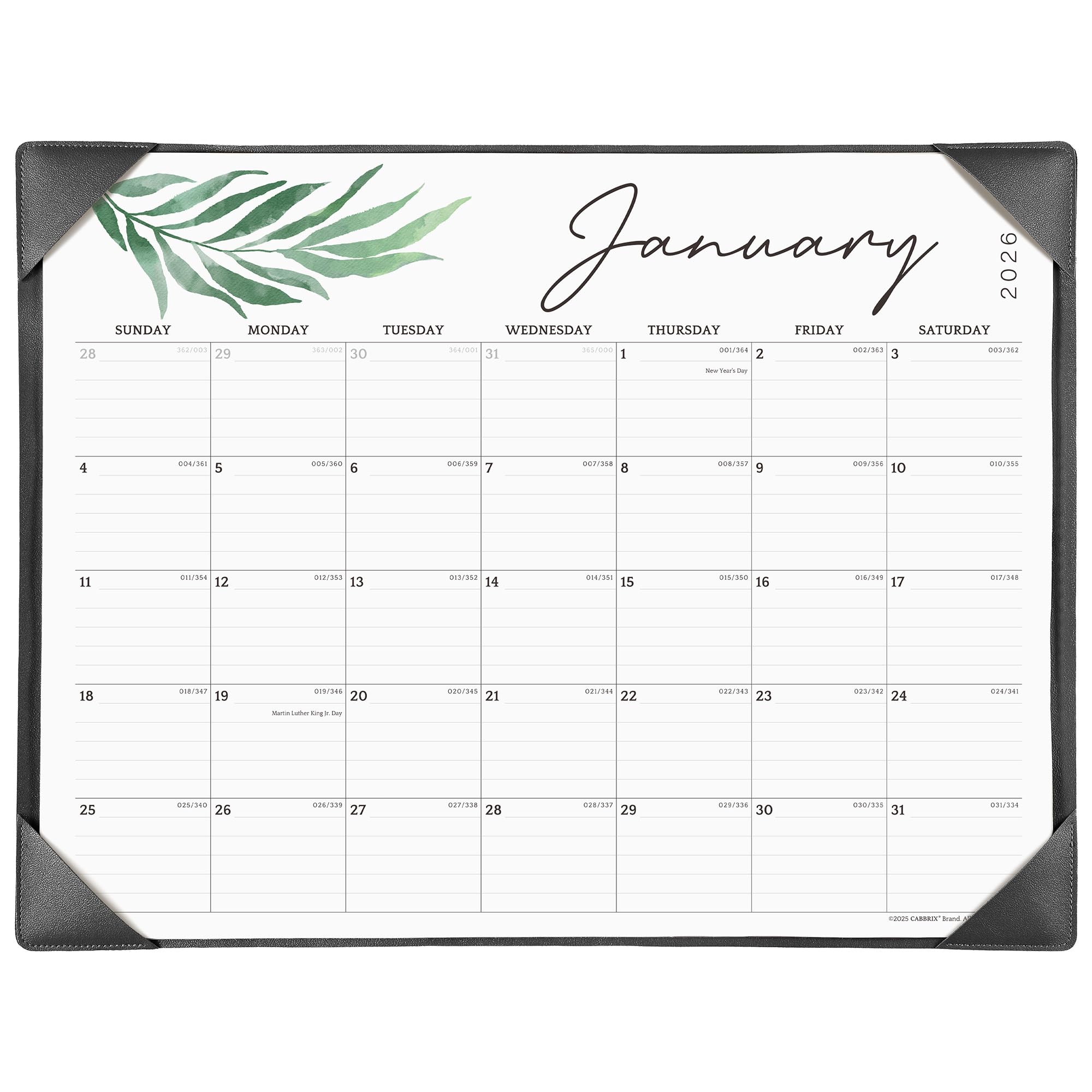 Large Desk Calendar 2026 with Desktop Mat, Cabbrix Desk Pad Calendar 21 x 16-1/2 Inch Covering January 2026 to December 2026, Desk Blotter Calendar for Home School and Office, Black