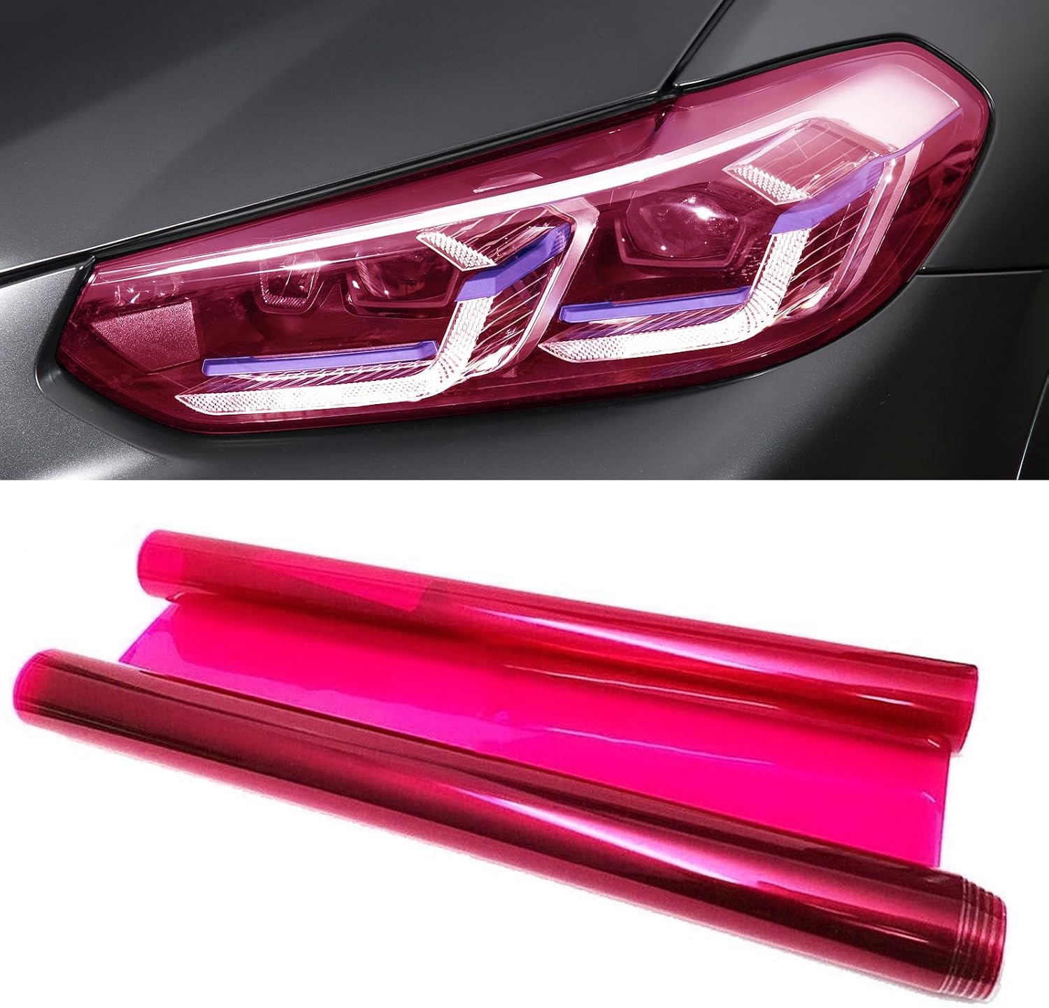 Tint Film for Taillight Headlight Fog Light, 12×48 Inches Vinyl Self-Adhesive Car Tail Light Tape, Brake Light Headlight Cover Protection Film Color Shiny Chameleon Sticker (Red)